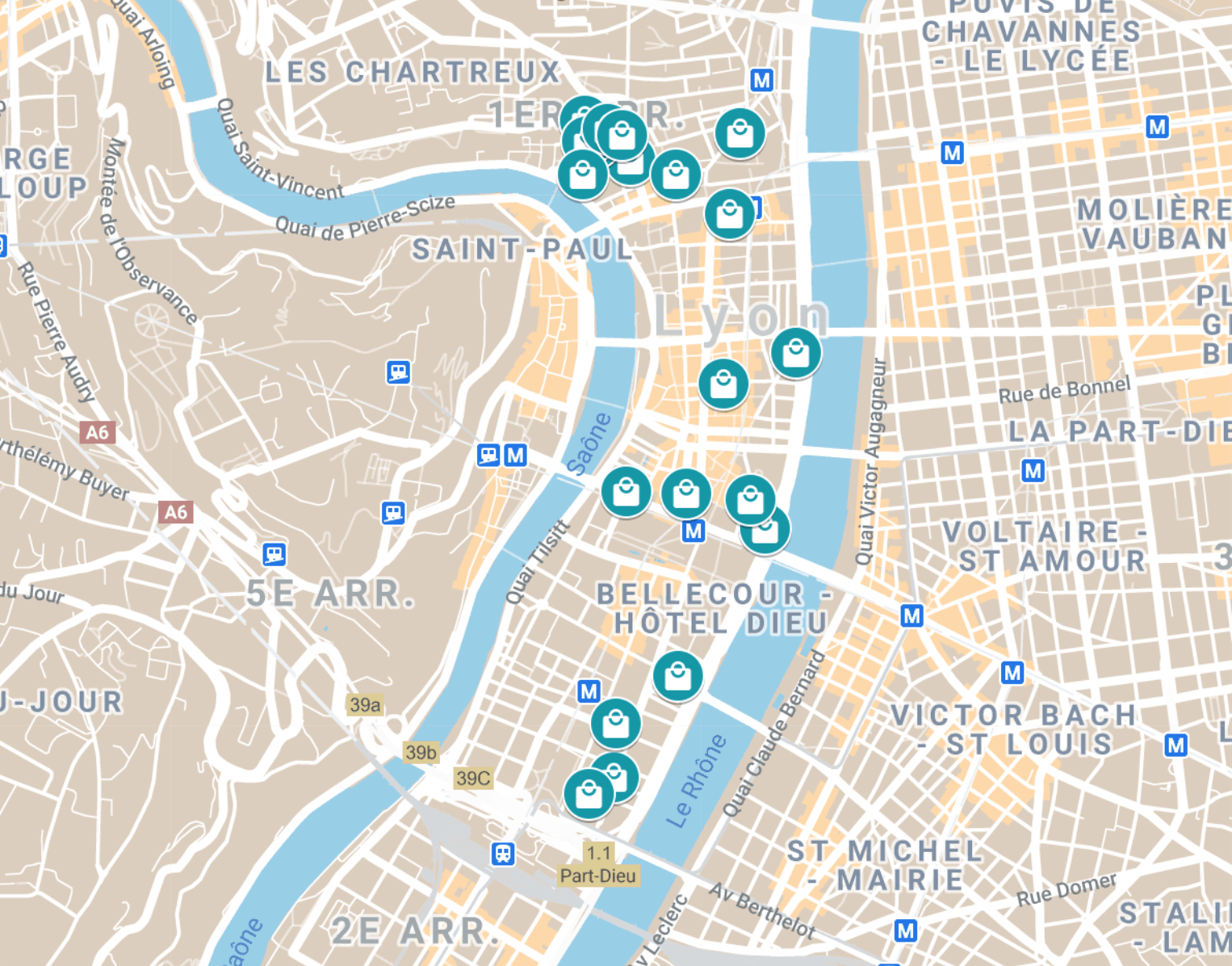 carte des restaurants ouverts à Lyon